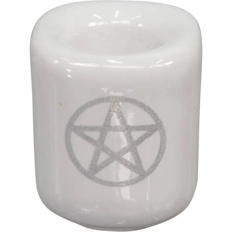 Ceramic Chime Candle Holder - White w/ Silver Pentacle