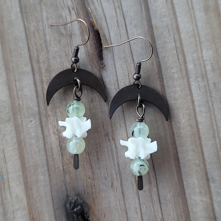 Snake Vertebrae + green rutilated quartz Earrings