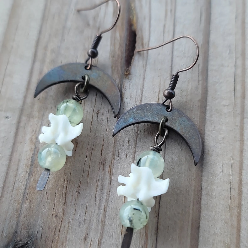 Snake Vertebrae + green rutilated quartz Earrings