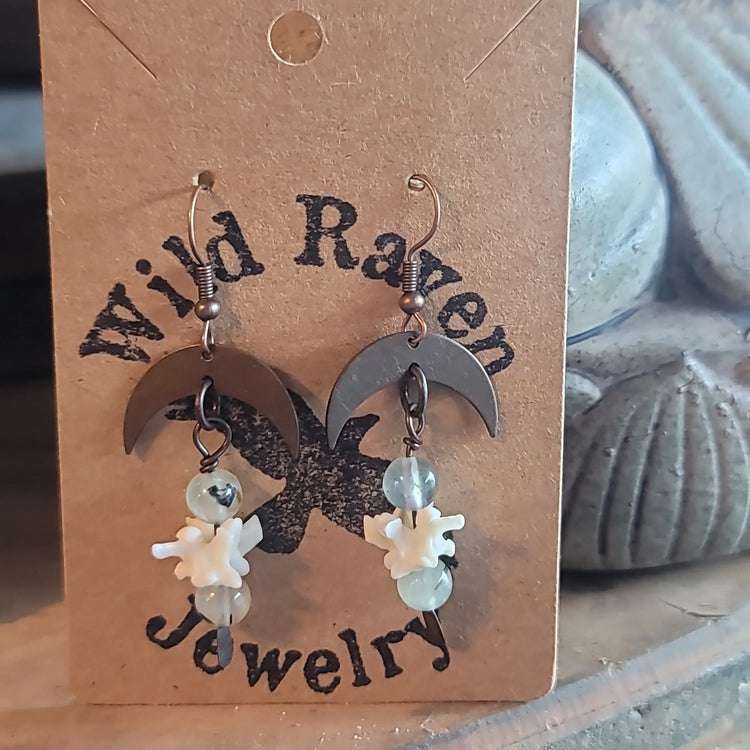 Snake Vertebrae + green rutilated quartz Earrings
