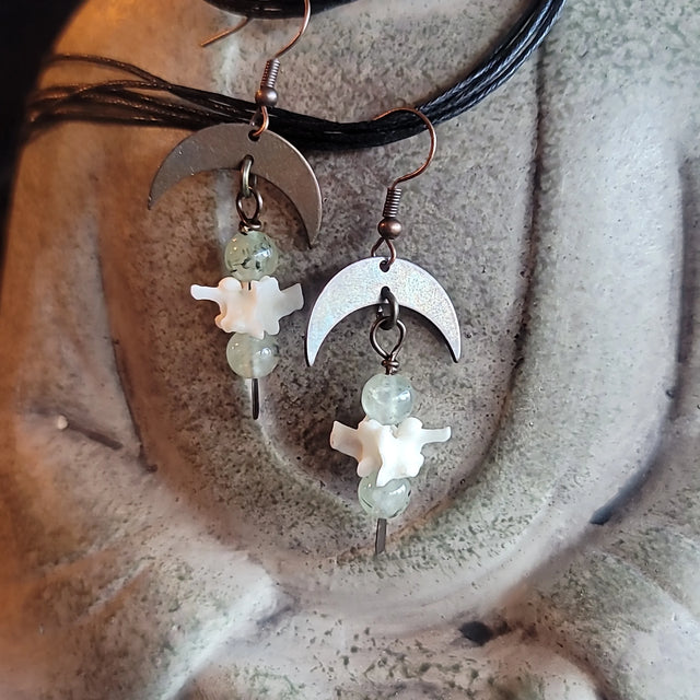Snake Vertebrae + green rutilated quartz Earrings