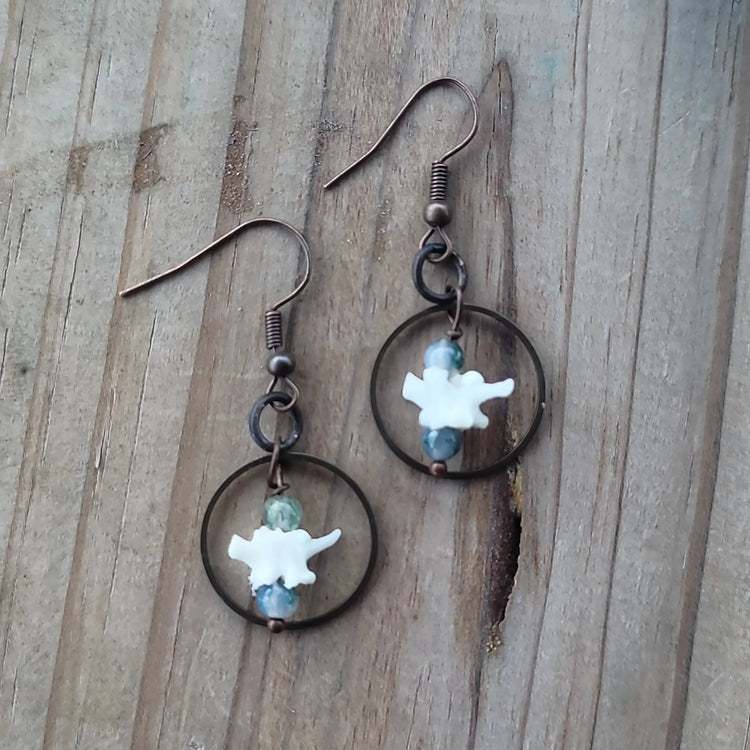 Snake Vertebrae + Moss Agate Earrings