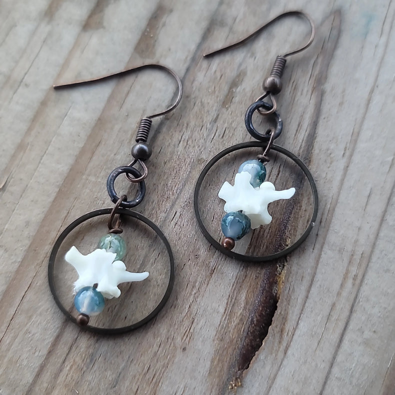 Snake Vertebrae + Moss Agate Earrings