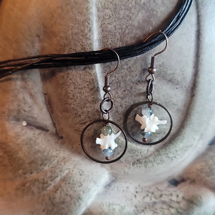 Snake Vertebrae + Moss Agate Earrings
