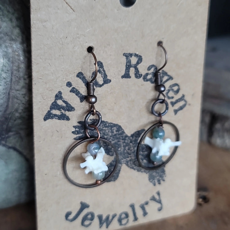 Snake Vertebrae + Moss Agate Earrings