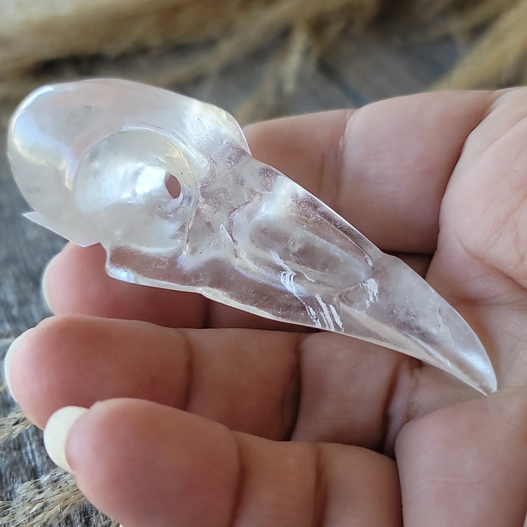 Clear Quartz Raven Skull