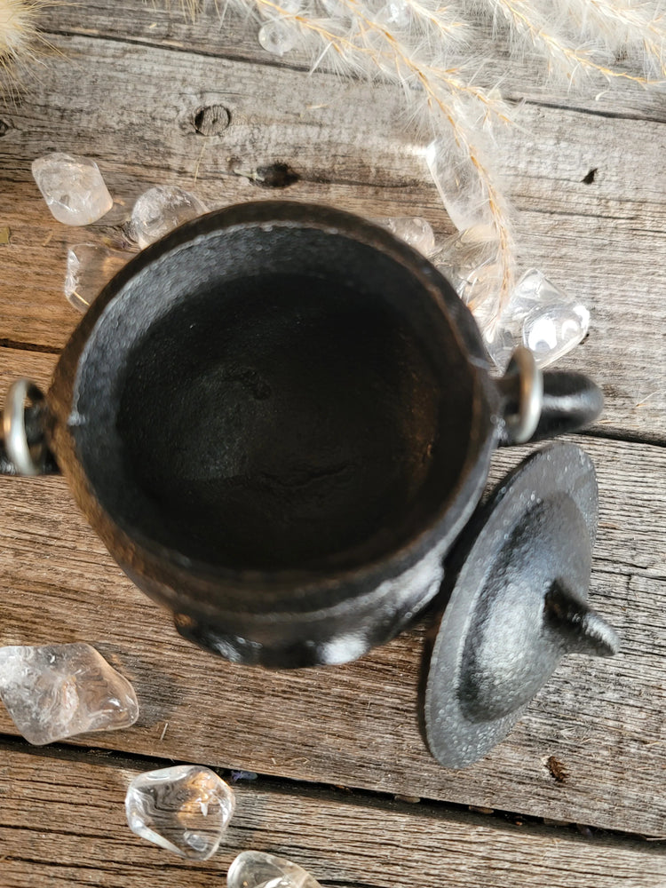 Mini Triple Moon Cast Iron Cauldron w/ Lid (3.5 in.)