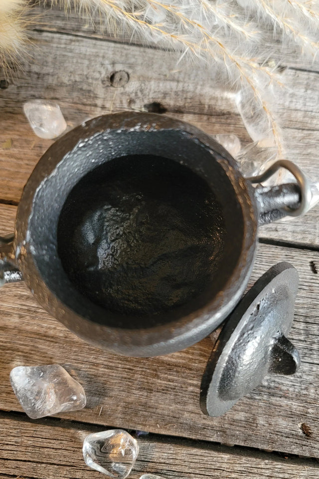 Mini Tree of Life Cast Iron Cauldron w/ Lid (3.5 in.)