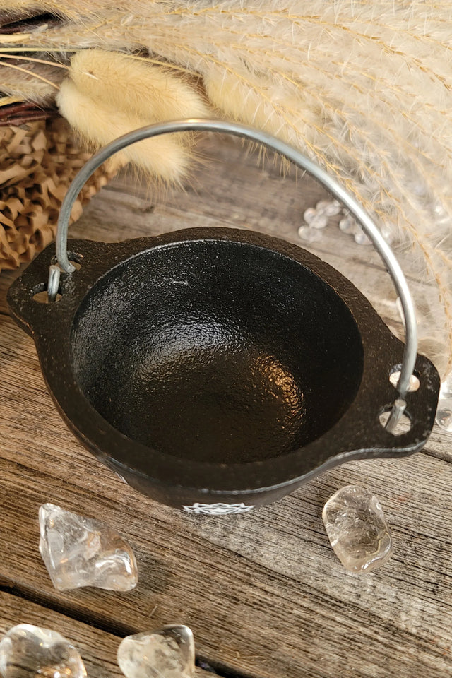 7 Chakras Cast Iron Cauldron w/ Aluminum Hanger (4.5 in.)
