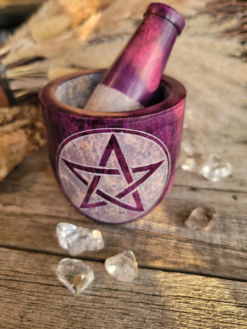 Mortar & Pestle Soapstone - Purple Pentacle