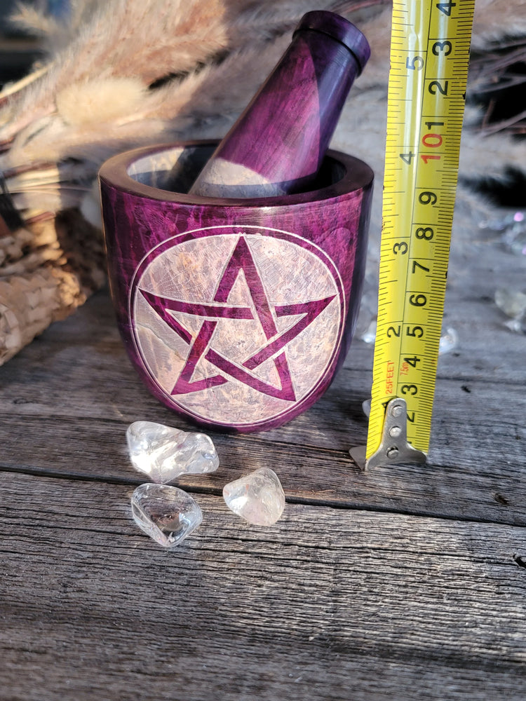 Mortar & Pestle Soapstone - Purple Pentacle