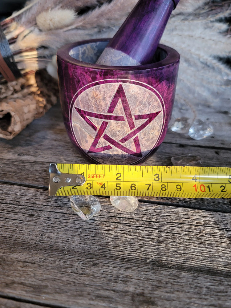 Mortar & Pestle Soapstone - Purple Pentacle