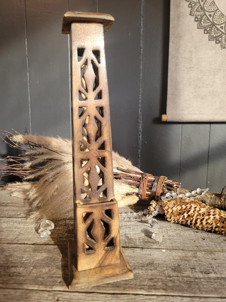 Hand Carved Wooden Incense Burner Tower