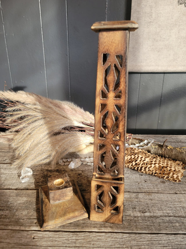 Hand Carved Wooden Incense Burner Tower