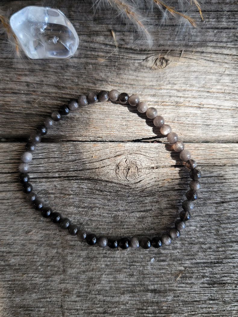 Silver Obsidian Bracelet 4MM