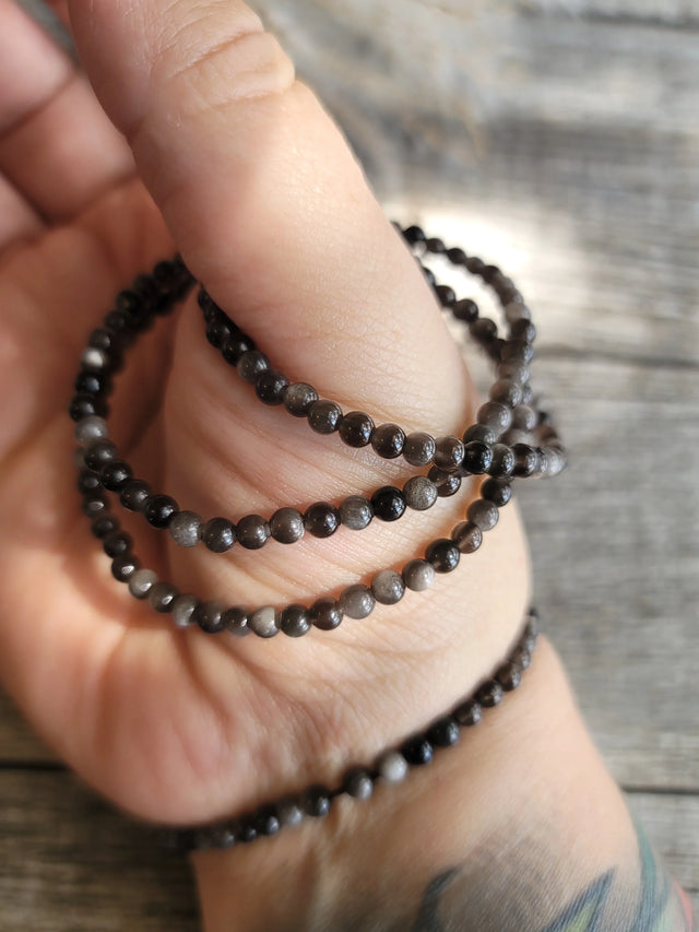 Silver Obsidian Bracelet 4MM