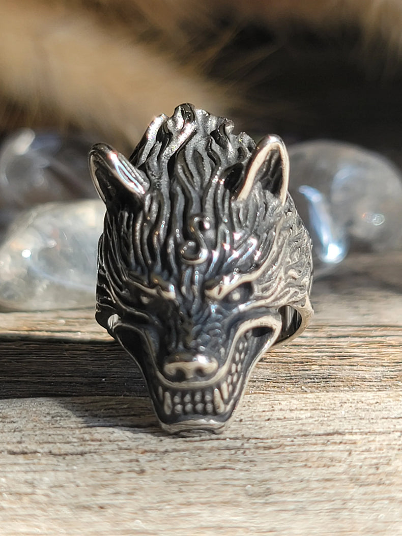 Stainless steel steel ring - Wolf size 9