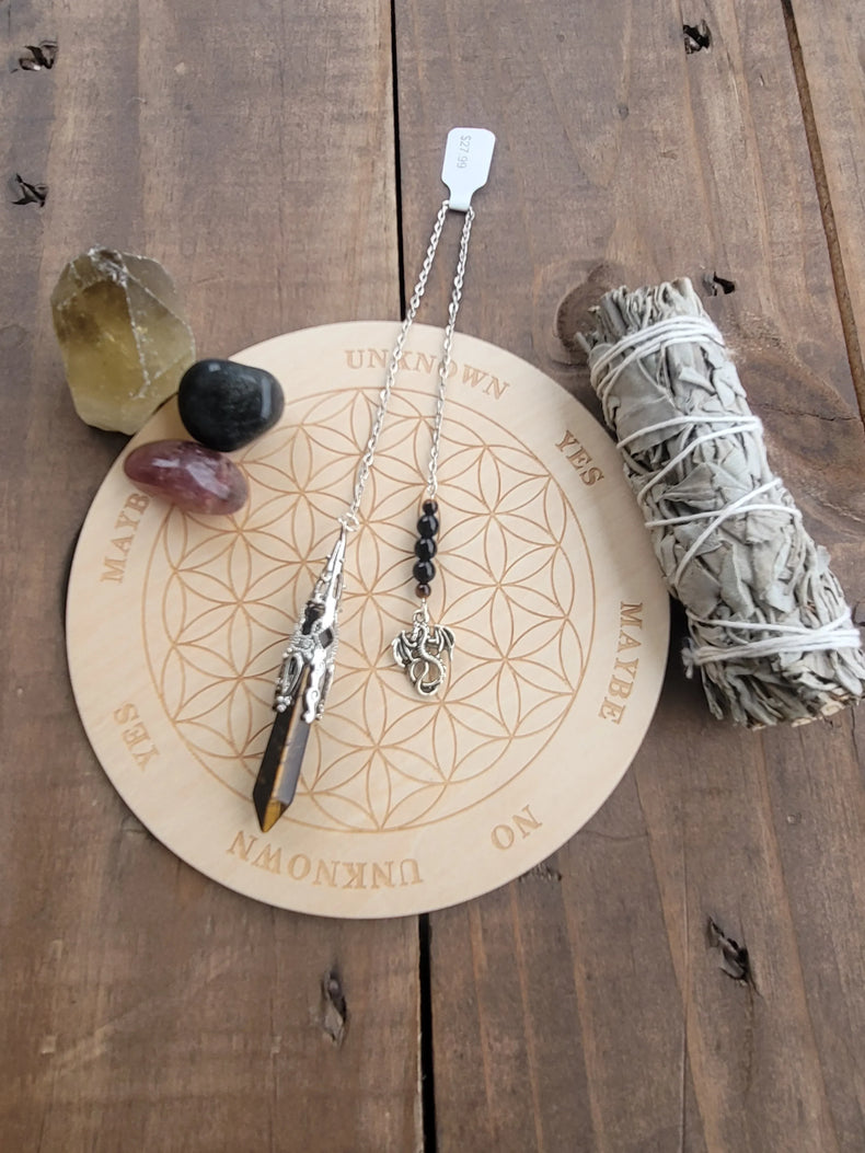 Tiger's Eye Pendulum with Dragon Charm