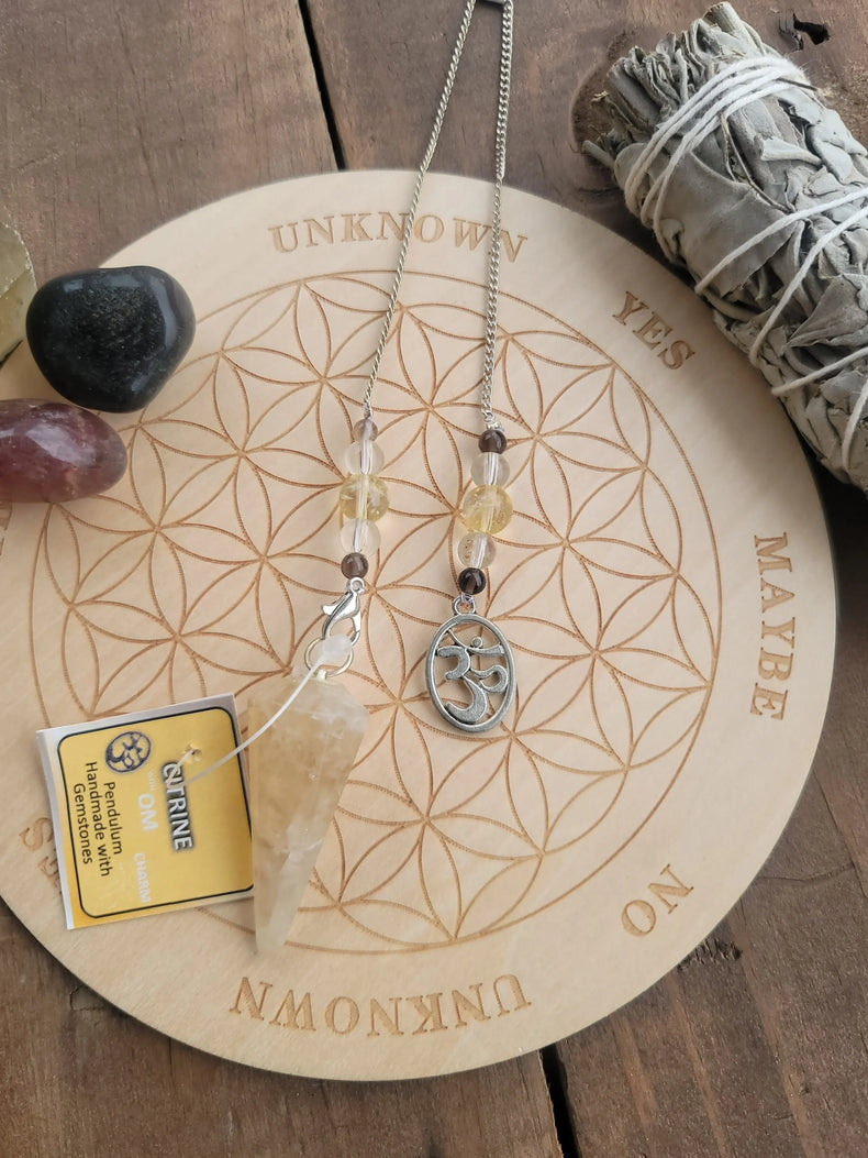 Citrine Pendulum with Om Charm | Clarity + Confidence