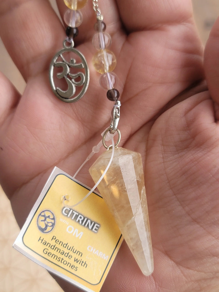 Citrine Pendulum with Om Charm | Clarity + Confidence