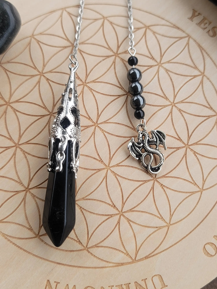 Obsidian Pendulum with dragon charm