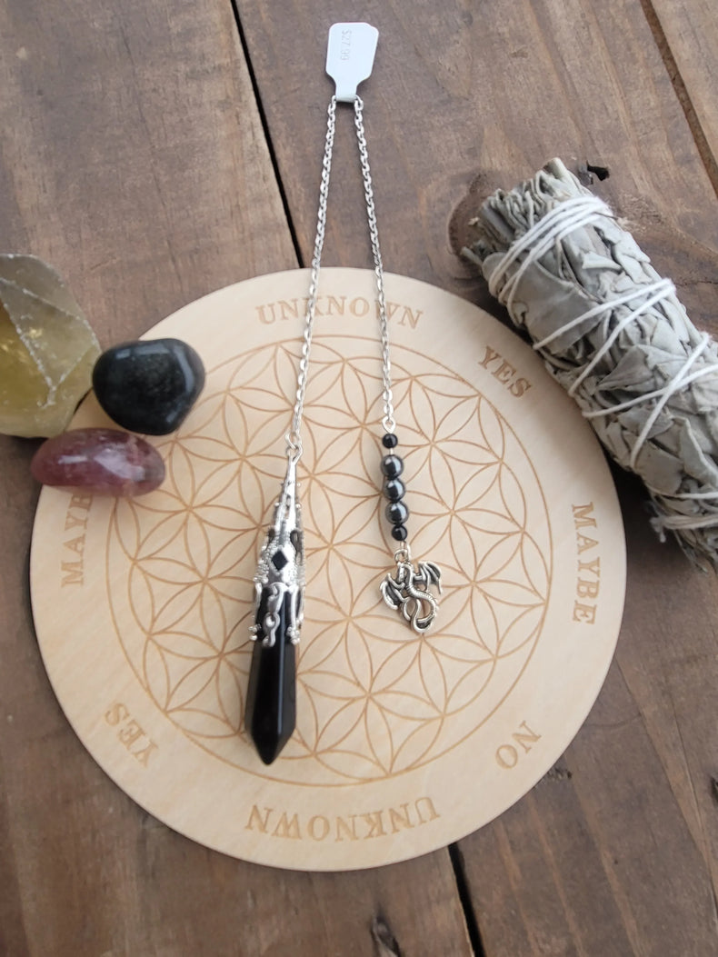 Obsidian Pendulum with dragon charm