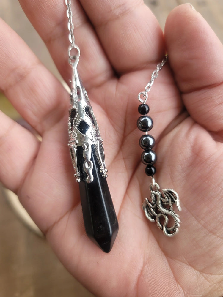 Obsidian Pendulum with dragon charm