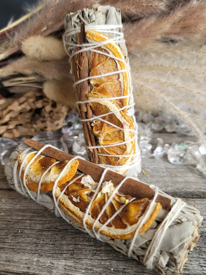 Cinnamon & Orange White Sage Bundle 4"