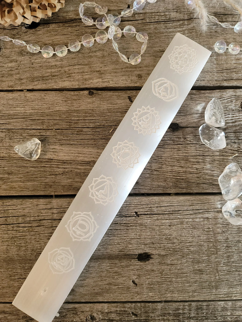 Selenite Incense Holder w/ Chakra Symbols