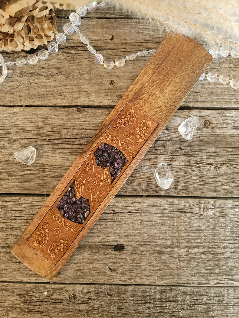 Wood Incense Holder Amethyst – Healing Hands with Lotus