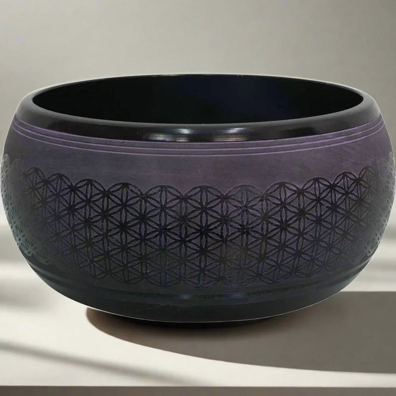 Singing Bowl Round Sided 6in Flower of Life Purple