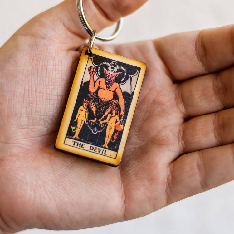 Tarot - 15 - The Devil Full Color Wooden Keychain