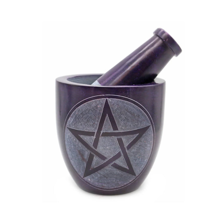 Mortar & Pestle Soapstone - Purple Pentacle