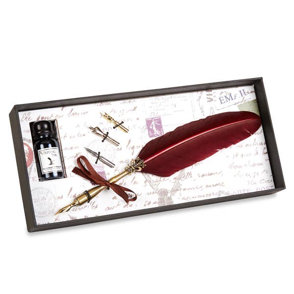 Brass Feather Nib Pen Set: Blue