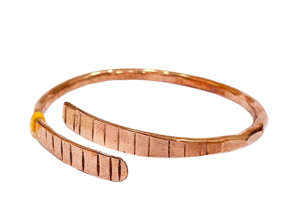 Copper leaf bangle bracelet with textured design, metaphysical jewelry for spiritual connection