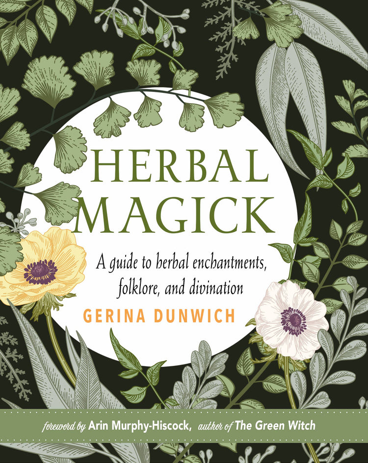 Herbal Magick book cover with botanical illustrations and mystical plant guide theme