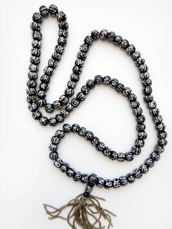 Carved Bone Mala- Batik Om