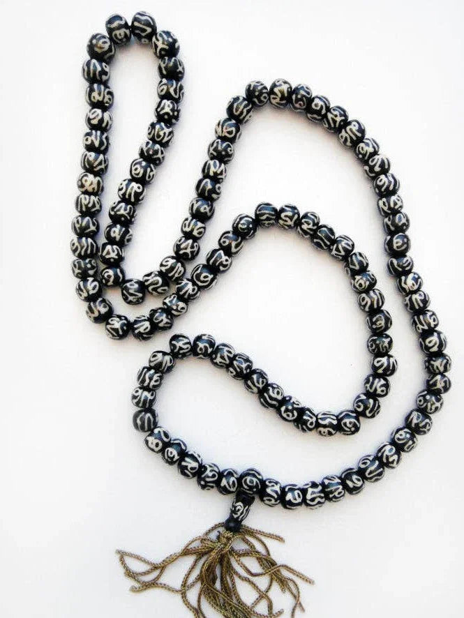 Carved Bone Mala- Batik Om