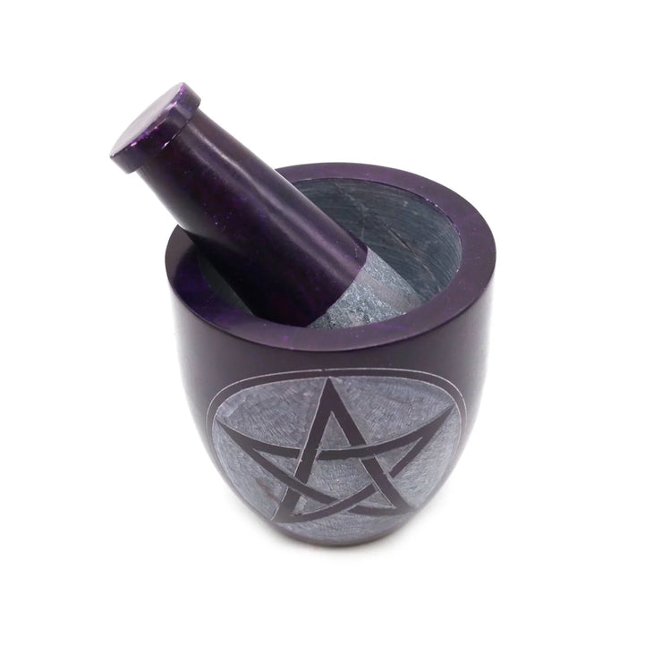 Mortar & Pestle Soapstone - Purple Pentacle