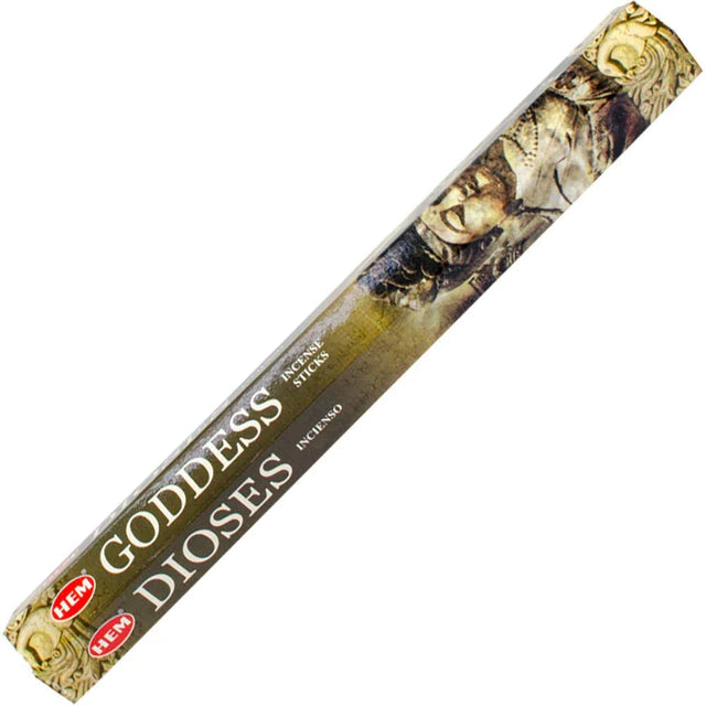 HEM Goddess incense sticks box with goddess artwork and bilingual labeling