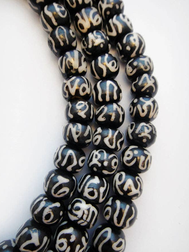Carved Bone Mala- Batik Om