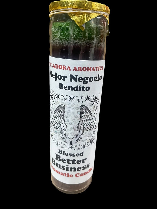Blessed Better Business aromatic candle with angel wings, for prosperity and spiritual practice