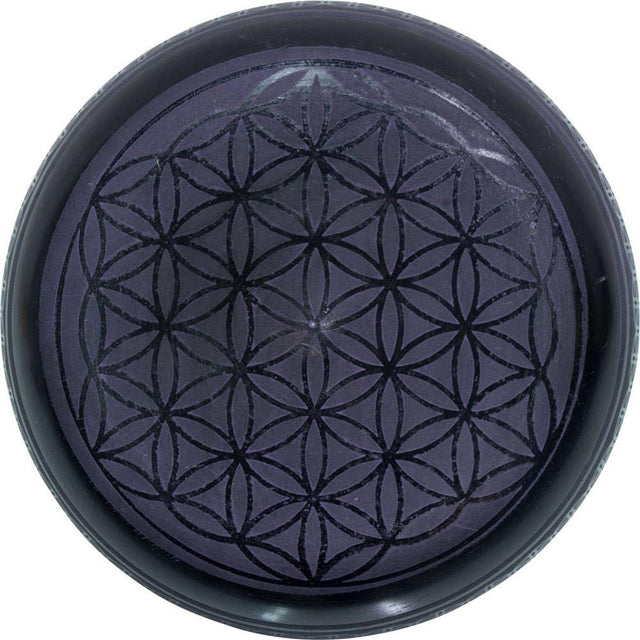 Singing Bowl Round Sided 8in Flower of Life Purple