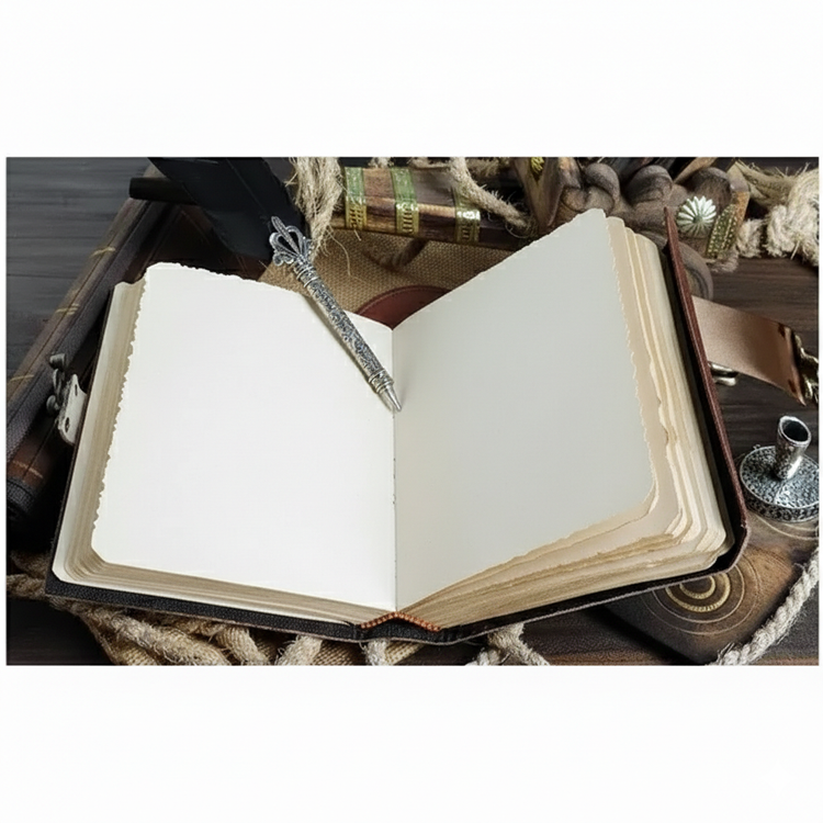 Handmade Moon Leather with Stone (7x5 inches) Brown: Deckle Page / 7 x 5 Inch / Unlined