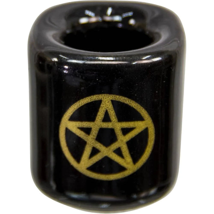 Ceramic Chime Candle Holder - Black w/ Gold Pentacle