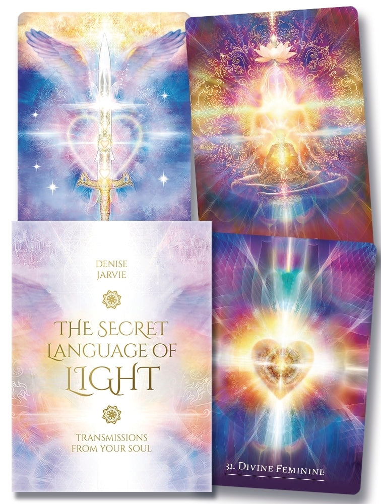 The Secret Language of Light tarot deck with angelic sword, divine feminine, and soul transmission cards