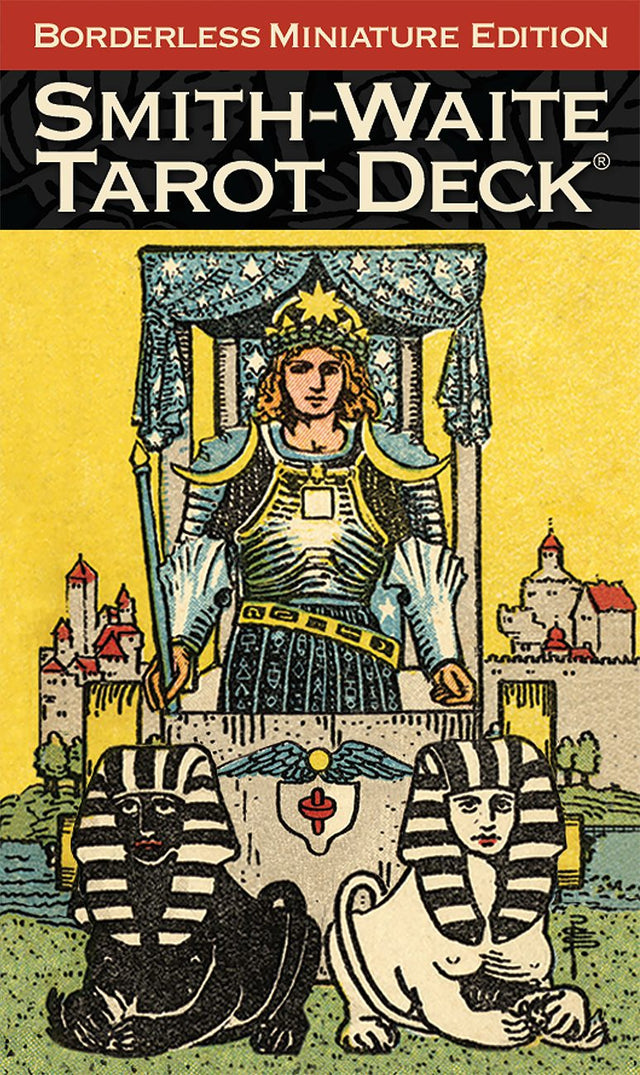Smith-Waite Tarot Deck Borderless Miniature Edition with Egyptian sphinxes and castle backdrop
