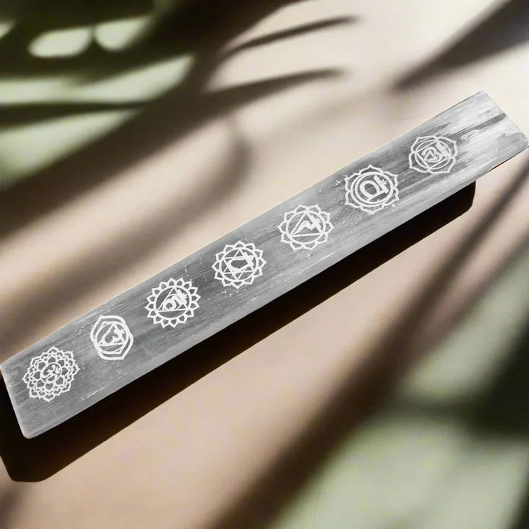 Selenite Incense Holder w/ Chakra Symbols