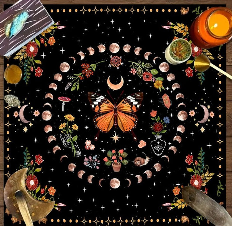 Altar Cloths Moon & Butterfly apothecary  available at Wild Raven’s Nest in Terrell, TX
