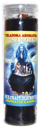 Hex Craft Destroyer aromatic candle with witch and cauldron design, metaphysical spiritual tool